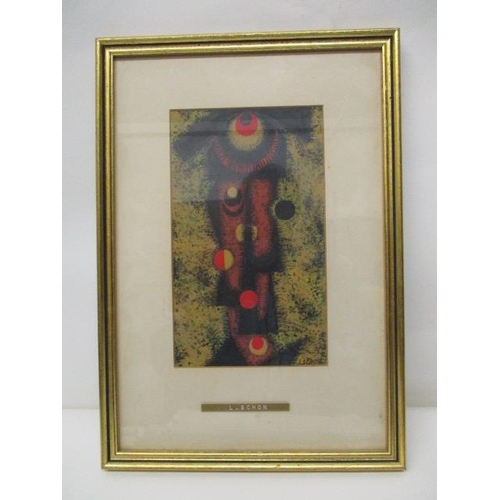 188 - L Schon - abstract gouache, signed lower right corner, 8 1/2