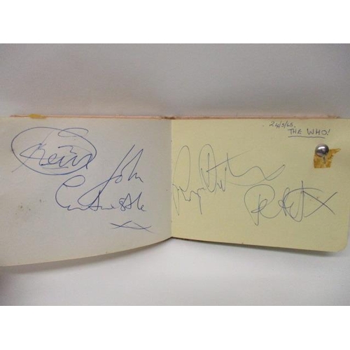 189 - A 1960s autograph book containing the signatures of John Entwistle, Roger Daltrey and possibly Keith... 