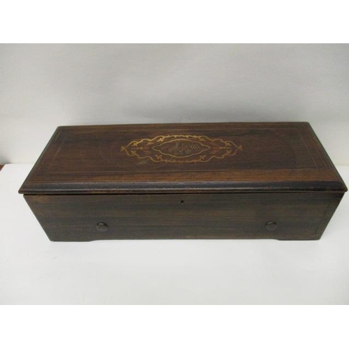 190 - A mid 19th century rosewood and marquetry cased musical box, attributed to B A Bremond Geneva, with ... 