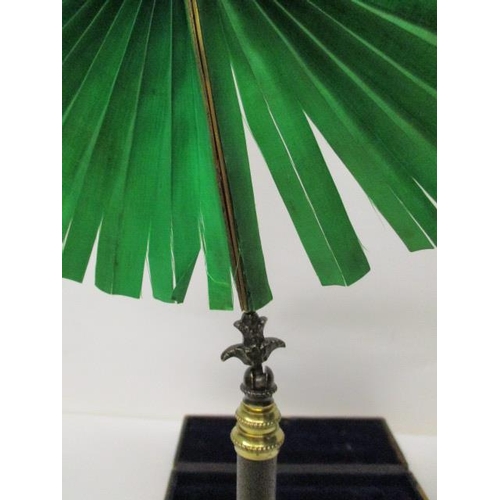 191 - A late 19th century French patinated and gilt metal travellers candle fan, with a green silk panel o... 