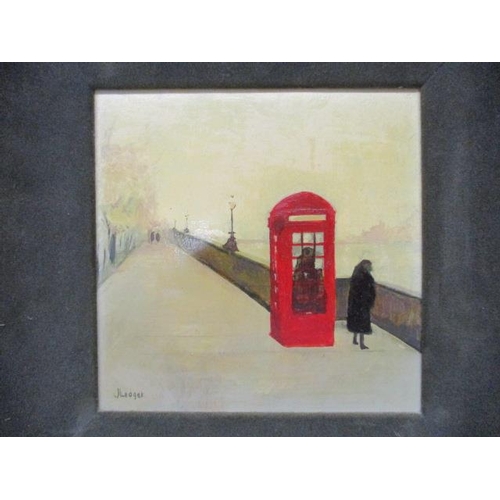 193 - Janet Ledger 1931 - A view of Chelsea Embankment with a red telephone box and figures to the foregro... 