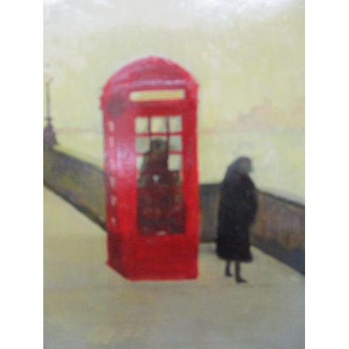 193 - Janet Ledger 1931 - A view of Chelsea Embankment with a red telephone box and figures to the foregro... 