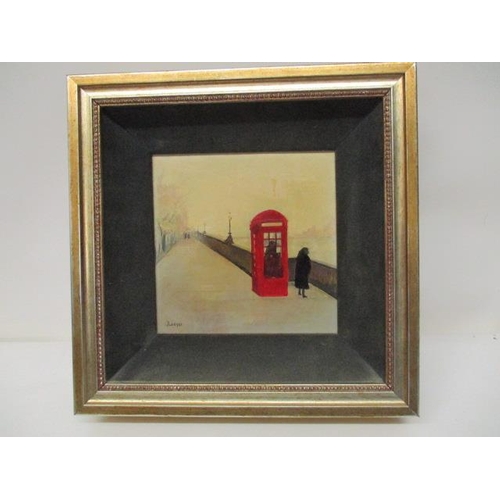 193 - Janet Ledger 1931 - A view of Chelsea Embankment with a red telephone box and figures to the foregro... 