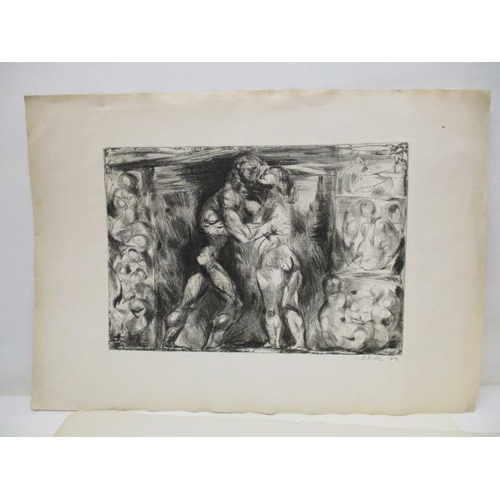 69 - Erik Scholz - three studies, a couple kissing, a nude group and an embracing couple, engravings, eac... 