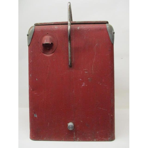 70 - A mid 20th century Action MFG Co red and white painted metal Coca Cola cooler box with a chrome hand... 