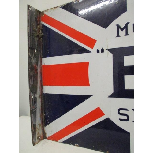 71 - An enamelled double sided BP Motor Spirit advertising sign with a Union Jack, stamped Protector Eccl... 