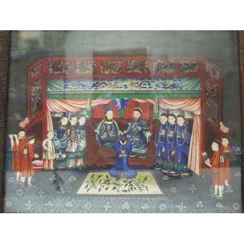 76 - 19th century Chinese School - a view of a ceremony with a man kneeling before a seated man and woman... 