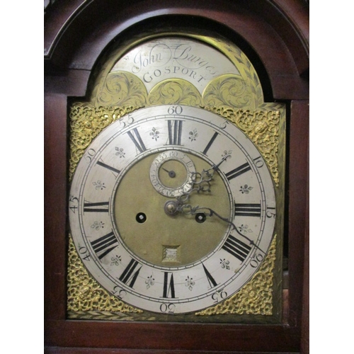 27 - A George III mahogany 8 day longcase clock. The brass dial having a mottled centre, silvered chapter... 