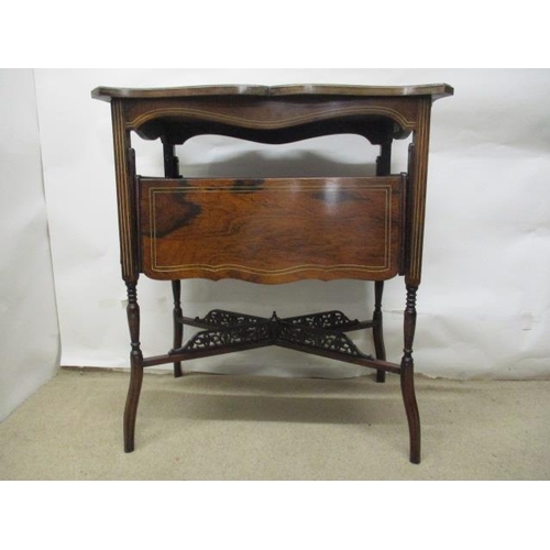 65 - A late Victorian string inlaid rosewood and marquetry cake stand/side table, having a serpentine top... 