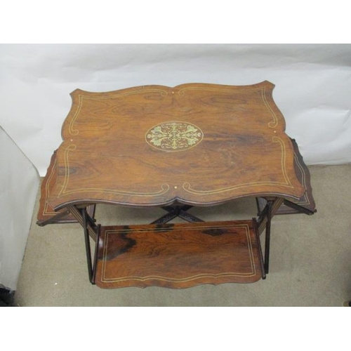 65 - A late Victorian string inlaid rosewood and marquetry cake stand/side table, having a serpentine top... 