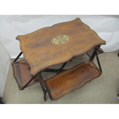 65 - A late Victorian string inlaid rosewood and marquetry cake stand/side table, having a serpentine top... 