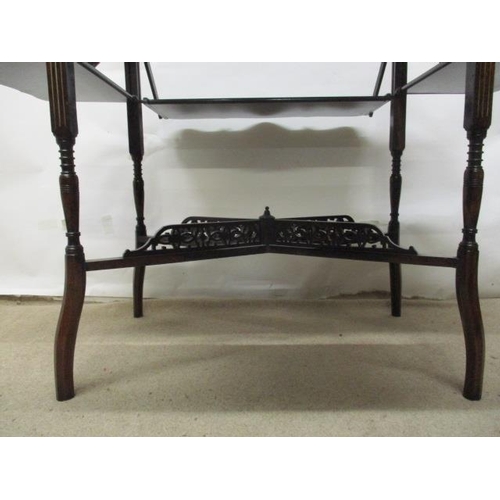 65 - A late Victorian string inlaid rosewood and marquetry cake stand/side table, having a serpentine top... 