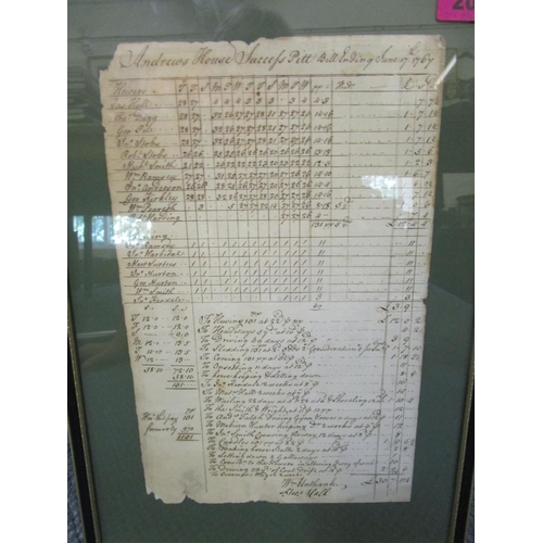 234 - An 18th century framed and glazed bill from an Andrews House Success Pit, bill ending on June 17th 1... 