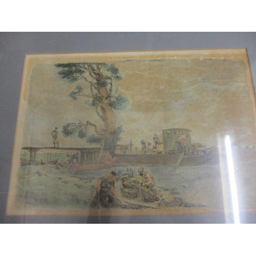 73 - A selection of mixed pictures to include two continental coloured engravings, one signed Adam Winter