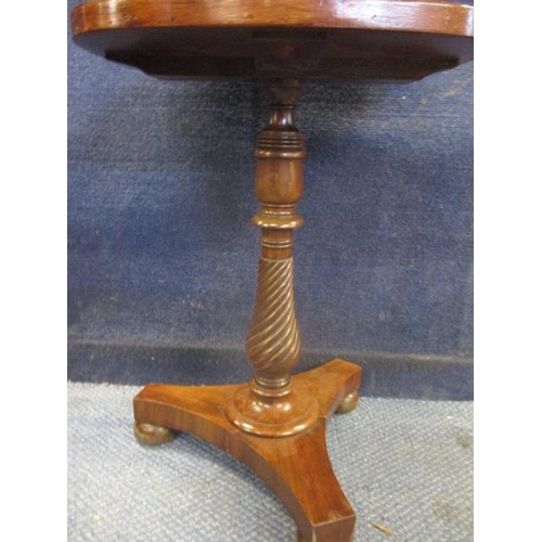 84 - An early Victorian mahogany kettle stand with inset tapestry panel depicting a stag