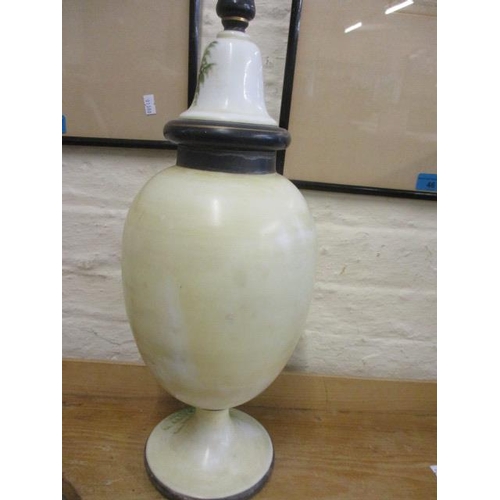 94 - A Victorian painted glass vase with lid 21