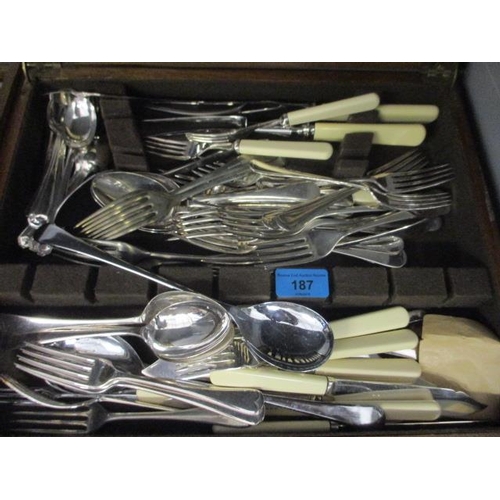 187 - A canteen of cutlery to include silver plate, together with Guy Derenne green handled cutlery