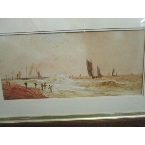 218 - F E Jamieson - fishing boats off the coast in stormy seas, watercolour, signed lower left corner 9 1... 