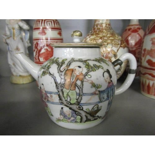 327 - Chinese, Japanese and Continental ceramics to include a pair of miniature pots, a teapot, figures an... 