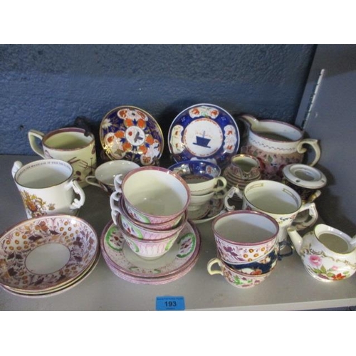 193 - Mixed 19th century ceramics, mainly teacups and saucers