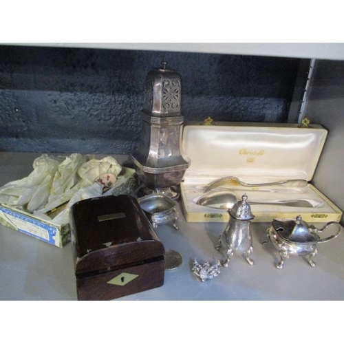 203 - A mixed lot to include a cased set of Christofle cutlery, sugar caster and other items