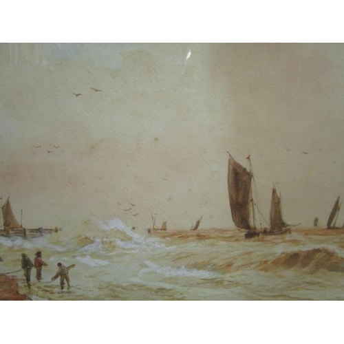 218 - F E Jamieson - fishing boats off the coast in stormy seas, watercolour, signed lower left corner 9 1... 