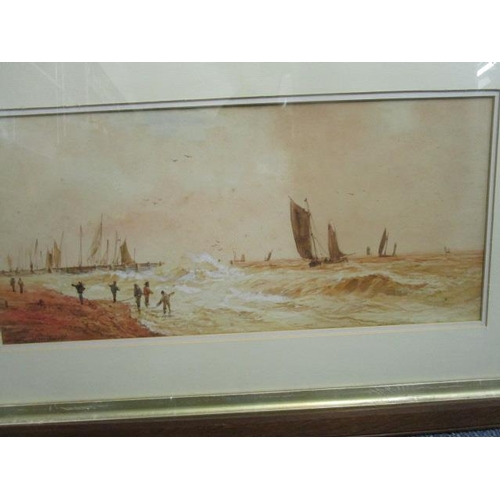 218 - F E Jamieson - fishing boats off the coast in stormy seas, watercolour, signed lower left corner 9 1... 