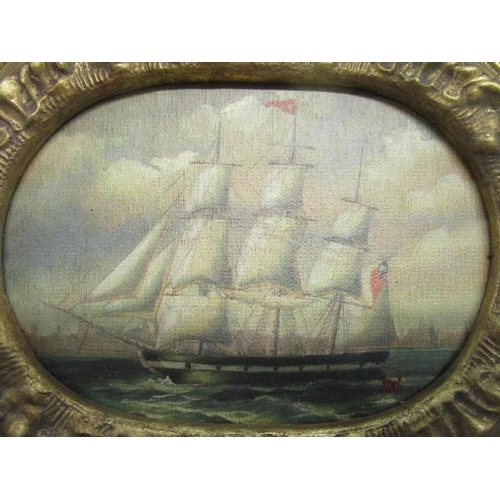 226 - An oileograph of an 18th/19th century sailing vessel, signed with monogram, 5