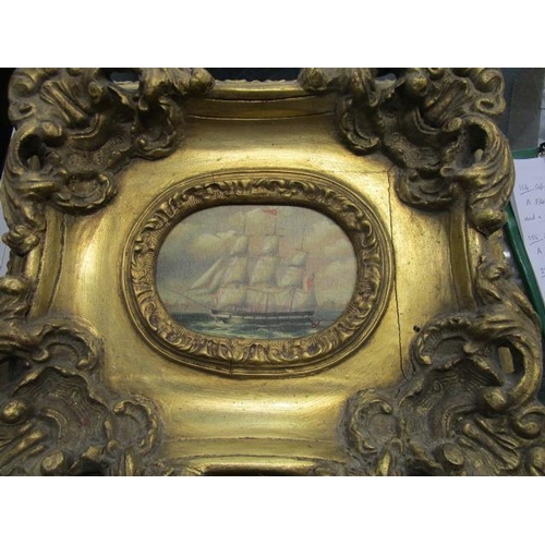 226 - An oileograph of an 18th/19th century sailing vessel, signed with monogram, 5