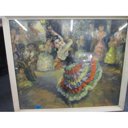 229 - Stevens - A Spanish flamenco dancer, 1960s, a print, framed, glass A/F