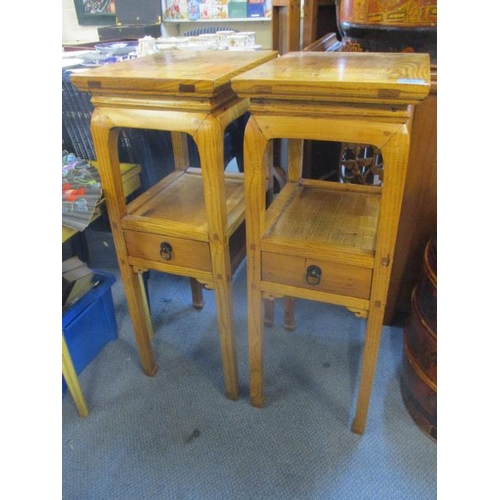 243 - A pair of Chinese oak and elm side stands with lower tier and single drawers 34