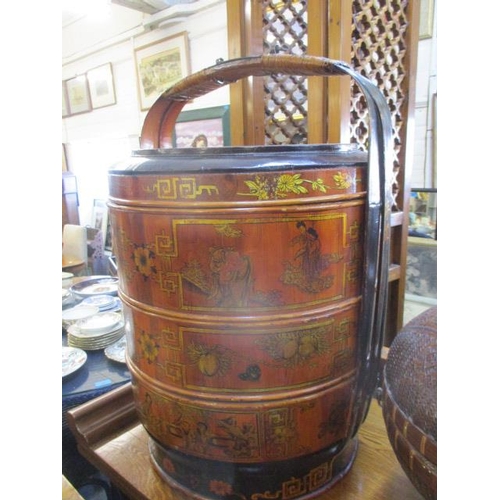 245 - A pair of Chinese bamboo wedding boxes in three sections with lid and carrying handle 28