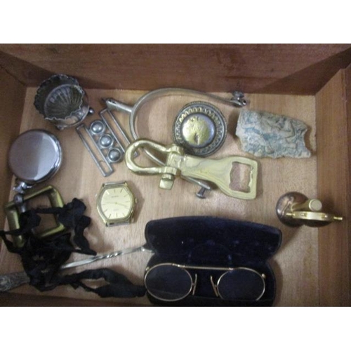 264 - Collectables and metal detectorists finds to include a Sekonda watch, pince-nez, thimbles, coins com... 