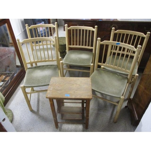 268 - A set of five late 20th century cream painted beech spindle back chairs and a vintage pine step stoo... 