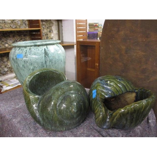 270 - Glazed garden pots to include three streaky green glazed examples