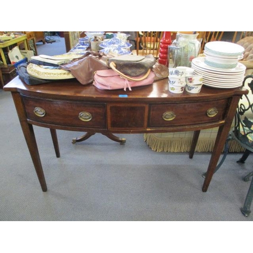 287 - A Georgian mahogany bow fronted side table having two inset drawers and tapered legs 31 1/4