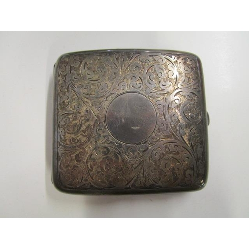 315 - An Edwardian silver cigarette case with floral scrolled decoration, Birmingham 1919, marks for Dingl... 