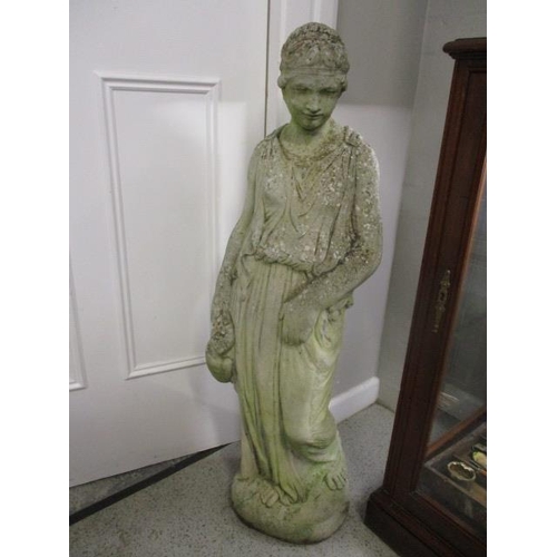 358 - A weathered composition stone garden statue of a woman 40