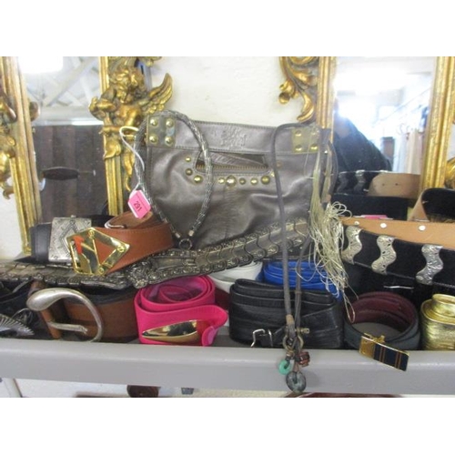 161 - A Sara Barman brown leather shoulder bag, mixed retro and metallic belts and a small amount of costu... 