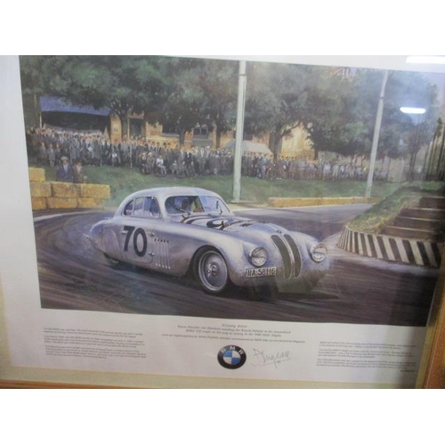 165 - A signed BMW Victory Drive print by James Dugdale, together with a signed John King print of The Hou... 