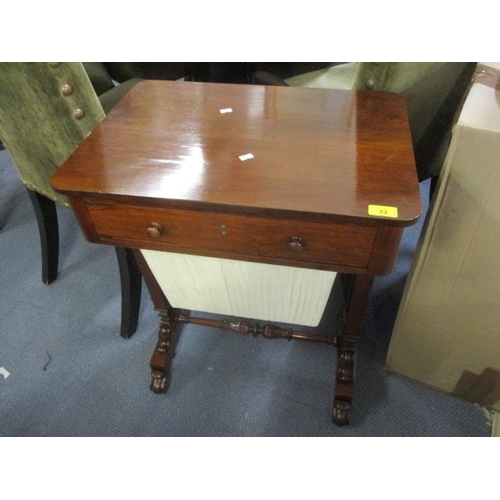 188 - A William IV rosewood work box with water stained silk basket, 29