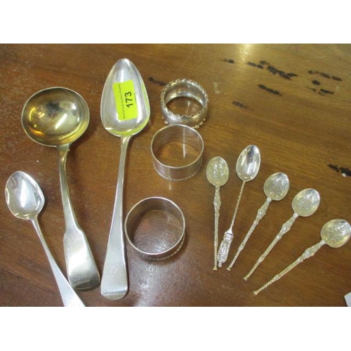 173 - A quantity of silver to include a Georgian tablespoon and a mustard pot