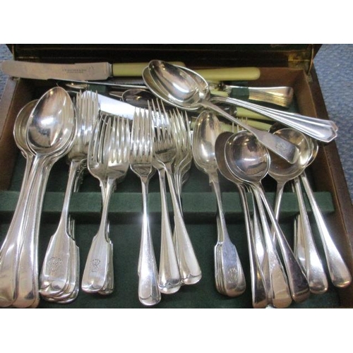 183 - An oak canteen of mixed silver plated cutlery and E Fletcher & Son stainless steel knives