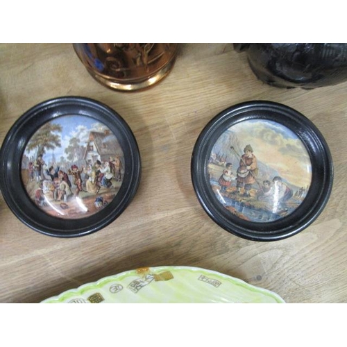 50 - A mixed lot to include two Victorian framed pot lids