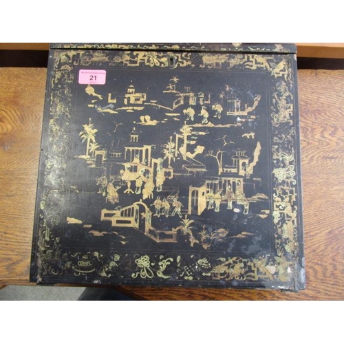 287 - A 19th century Chinese lacquered writing box and a Chinese enamel vase