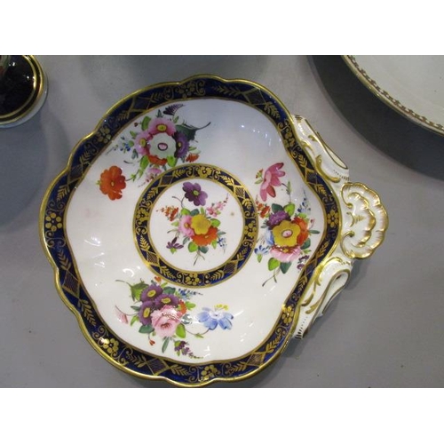 415 - An early 19th century English shell shaped dessert dish with floral decoration, an English porcelain... 