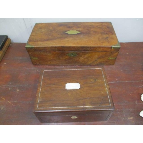 198 - Two Victorian boxes comprising a rosewood jewellery box and a mahogany military style writing slope