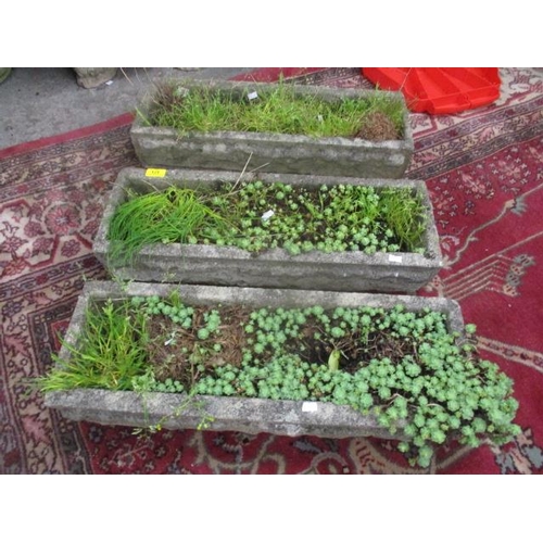 371 - Three garden stoneware trough planters, 5 1/2