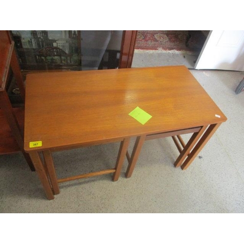 387 - A mid 20th century teak coffee table and two smaller tables