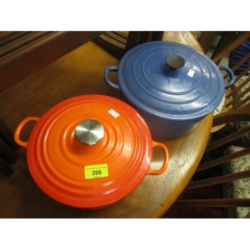 398 - A blue Le Creuset cooking pot and one other